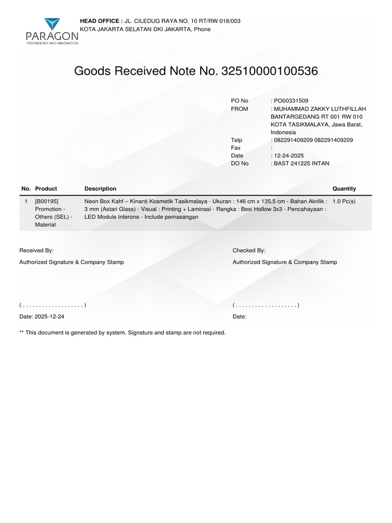 Goods Received Note-45 | PDF