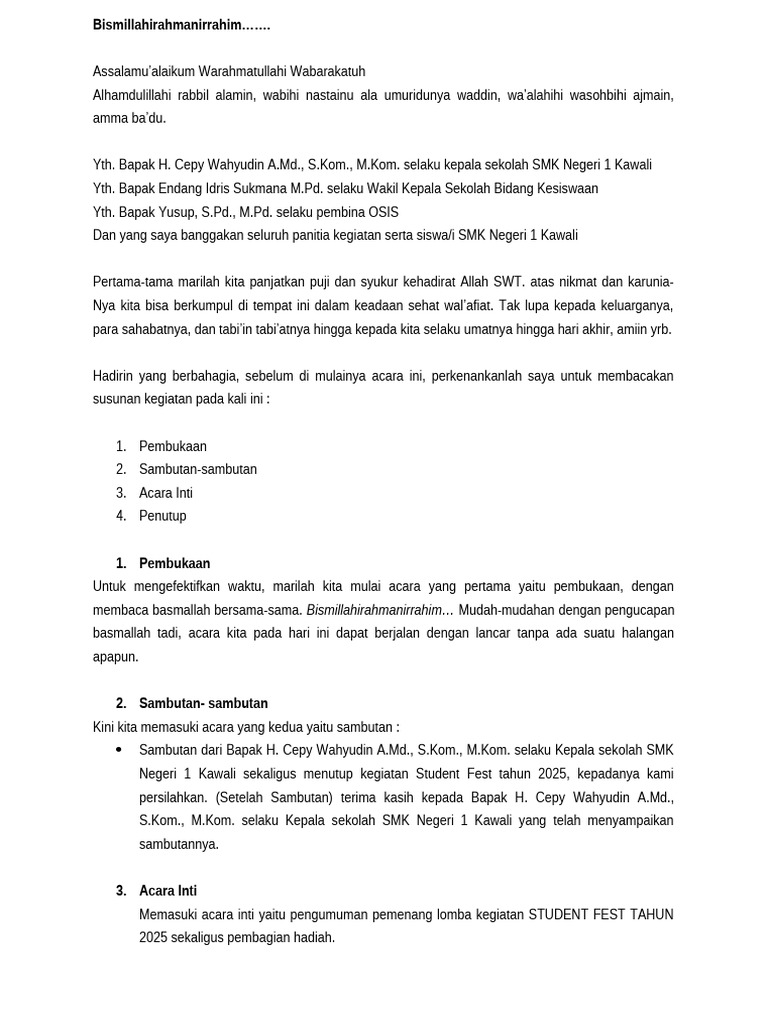 Teks MC Penutupan | PDF
