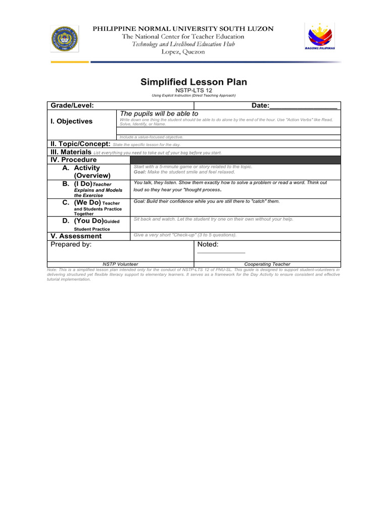 NSTP Simplified Lesson Plan | PDF | Lesson Plan | Teachers