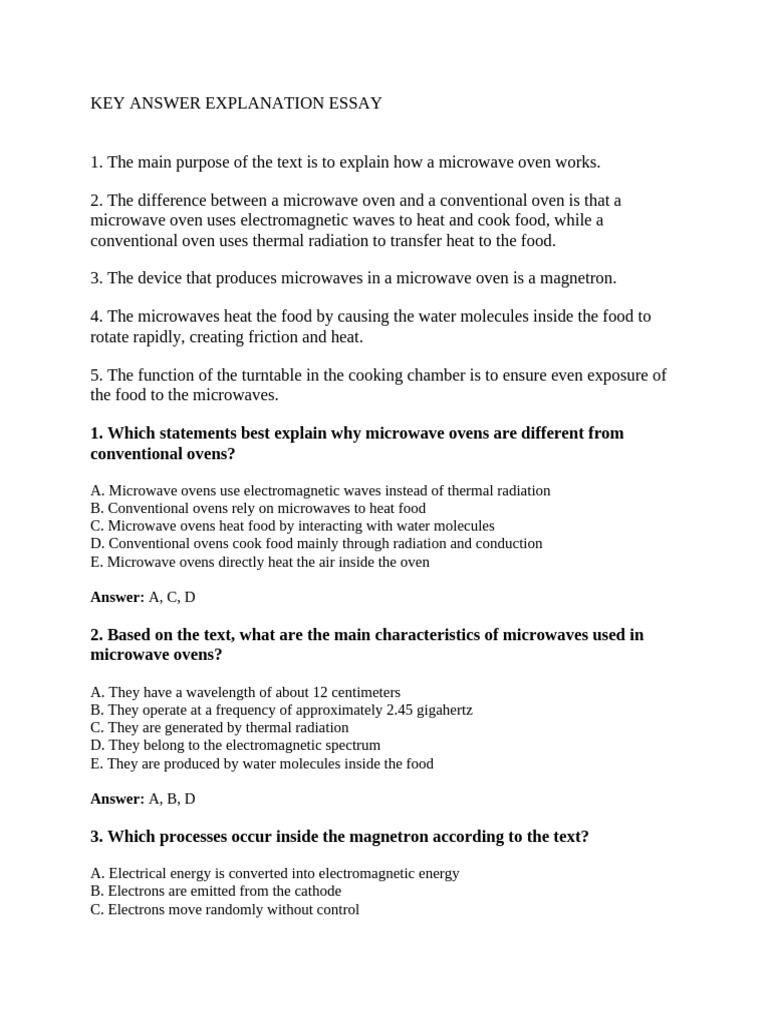 Key Answer Explanation Essay | PDF | Microwave | Electromagnetic Radiation