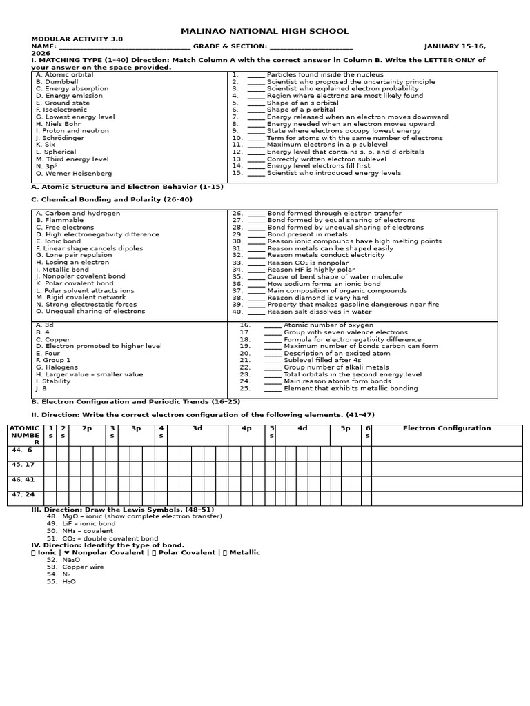 Modular Activity 3.8 | PDF | Chemical Bond | Chemical Polarity