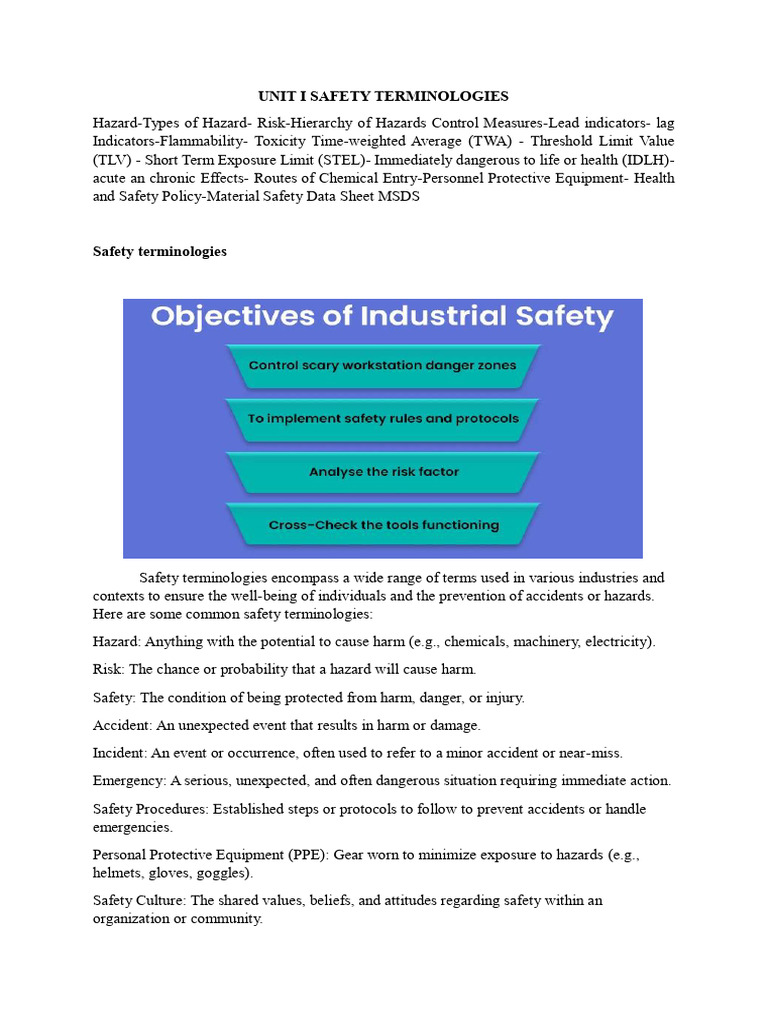 Unit I Safety Terminologies | PDF | Personal Protective Equipment ...