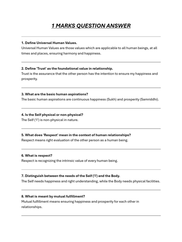 1 Marks Question Answer Uhv | PDF