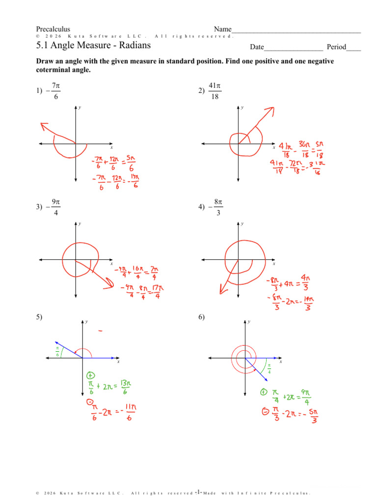 Precalc+5 1+Assignment+Radians | PDF | Trigonometry | Angle