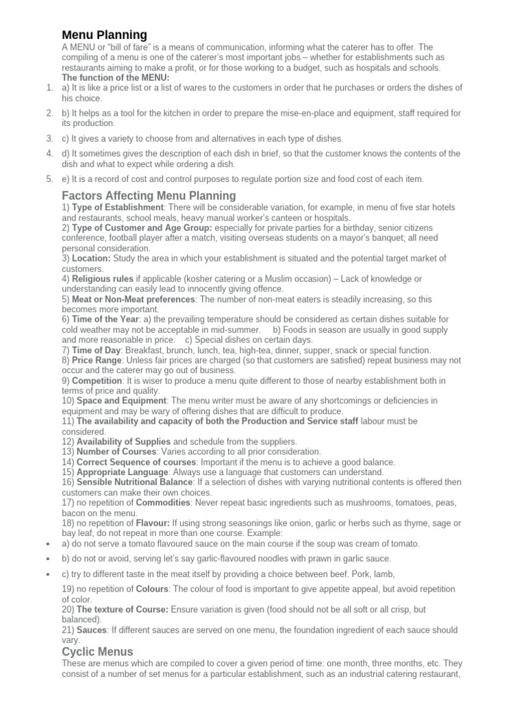 menu Planning | PDF | Menu | Taste
