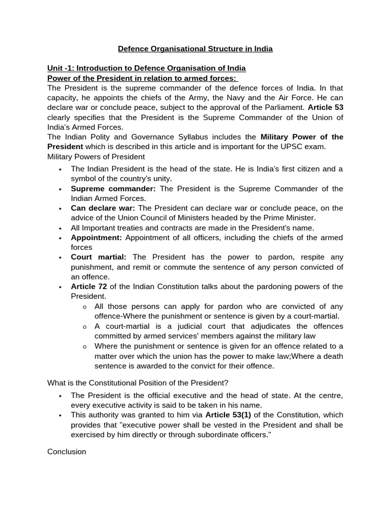 Defence Organisational Structure in India | PDF | Pardon | Government