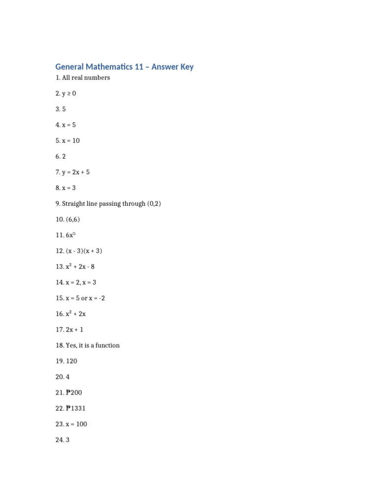 General Math 11 40 Item Answer Key | PDF