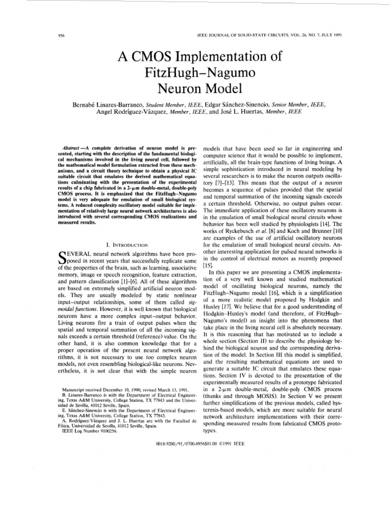 A CMOS Implementation of FitzHugh-Nagumo Neuron Model | PDF | Action ...