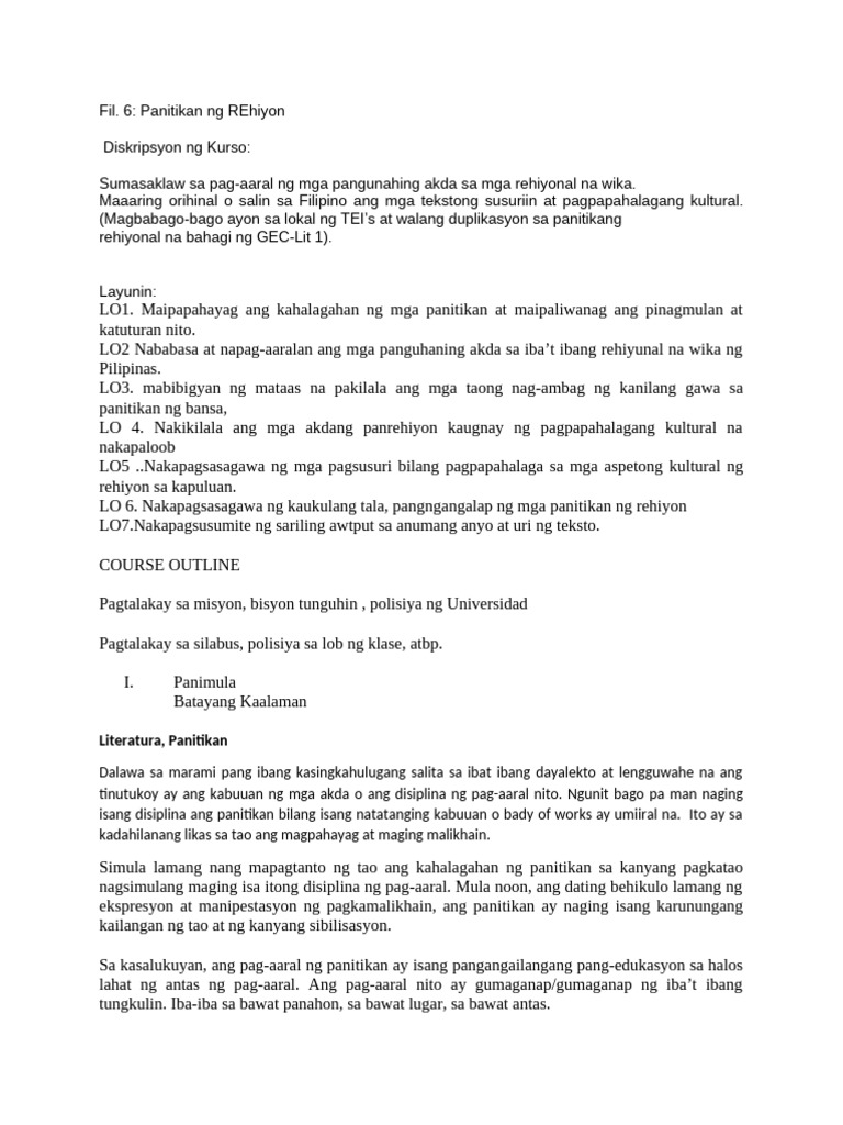 HANDOUT Panimula | PDF