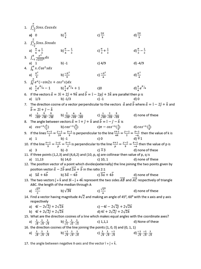 test on vectors , 3D, and integration | PDF | Cartesian Coordinate ...