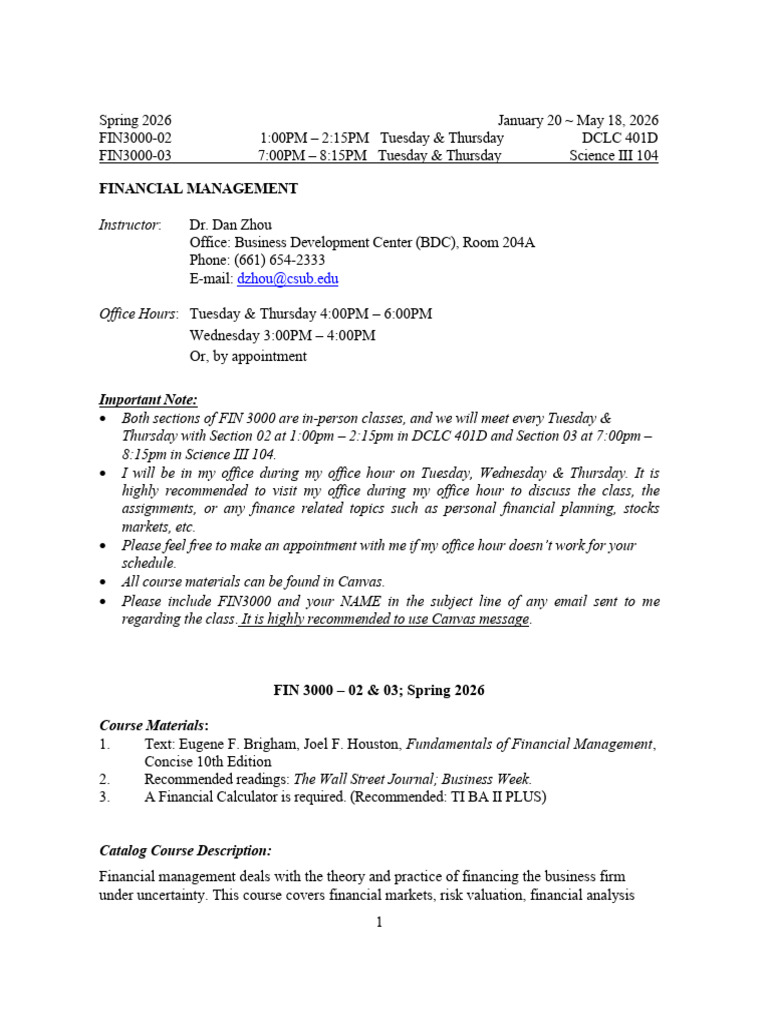 SYLLABUS FIN3000-02.03,+Spring+2026 | PDF | Valuation (Finance ...