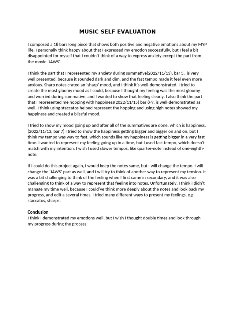 MUsic Self Evaluation | PDF