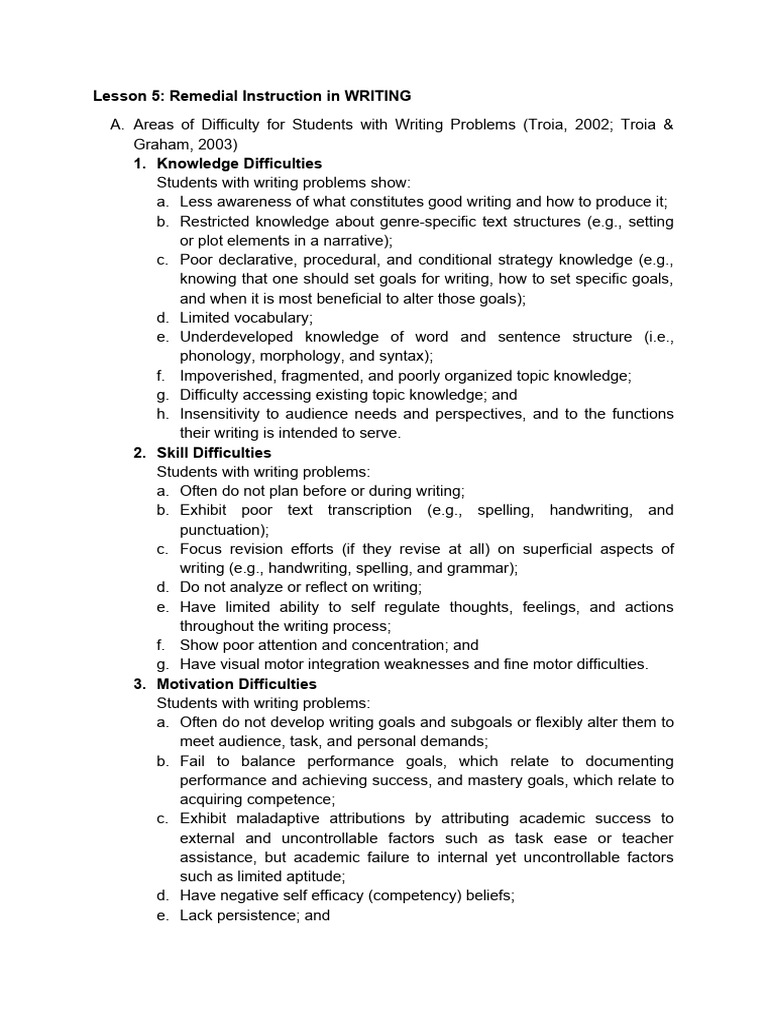 Remedial Instruction 16th - 17th Week Remedial Instruction in Writing ...