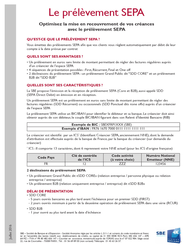 Sbe FPC Prelevement Sepa | PDF | Débiteur