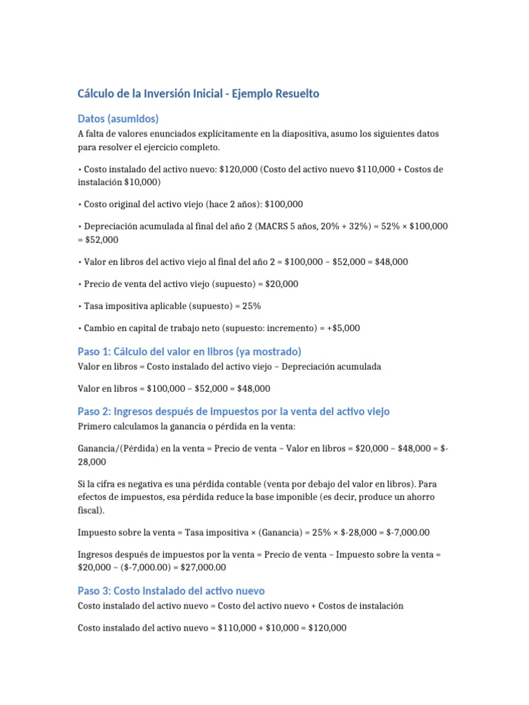 Inversion Inicial Ejemplo Resuelto | PDF | Impuestos | Inversiones