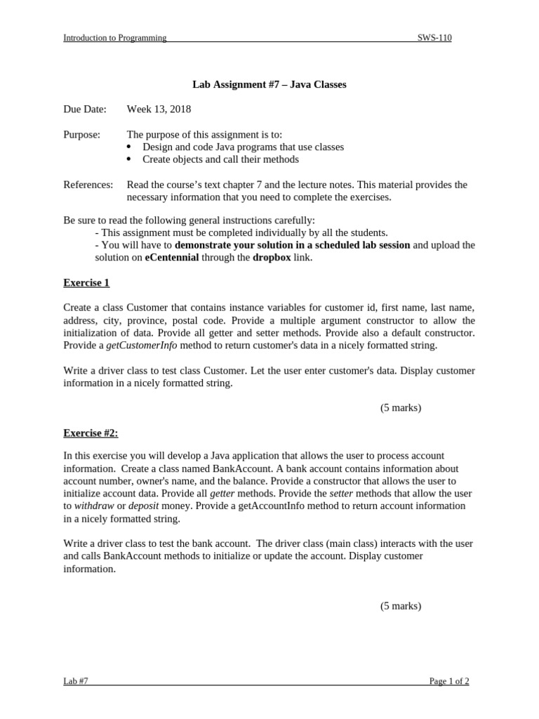 SWS110Lab7 | PDF | Constructor (Object Oriented Programming) | Programming