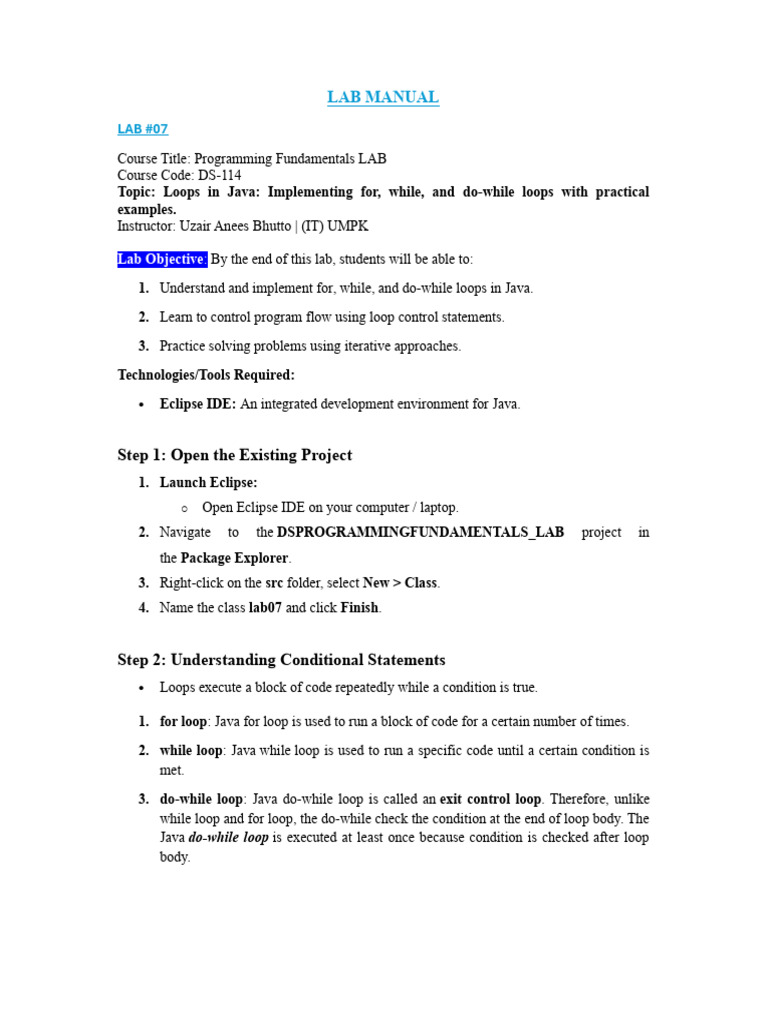 LAB 07 | PDF | Control Flow | Java (Programming Language)