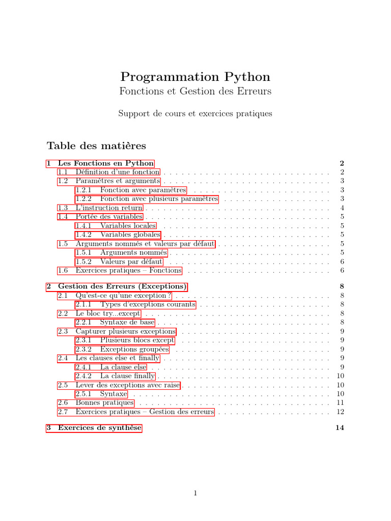 Support Fonctions GestionErreur Python | PDF | Python (Langage de ...