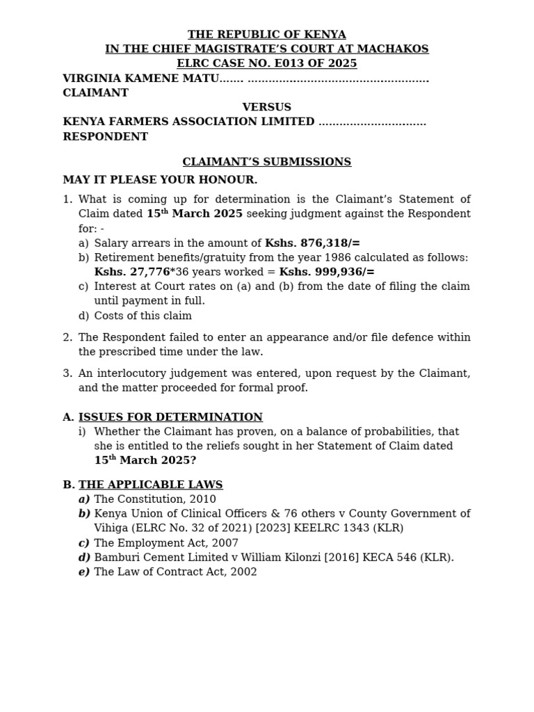 ELRC Submissions On Salary Arrears and Gratuity or Retirement Benefits ...