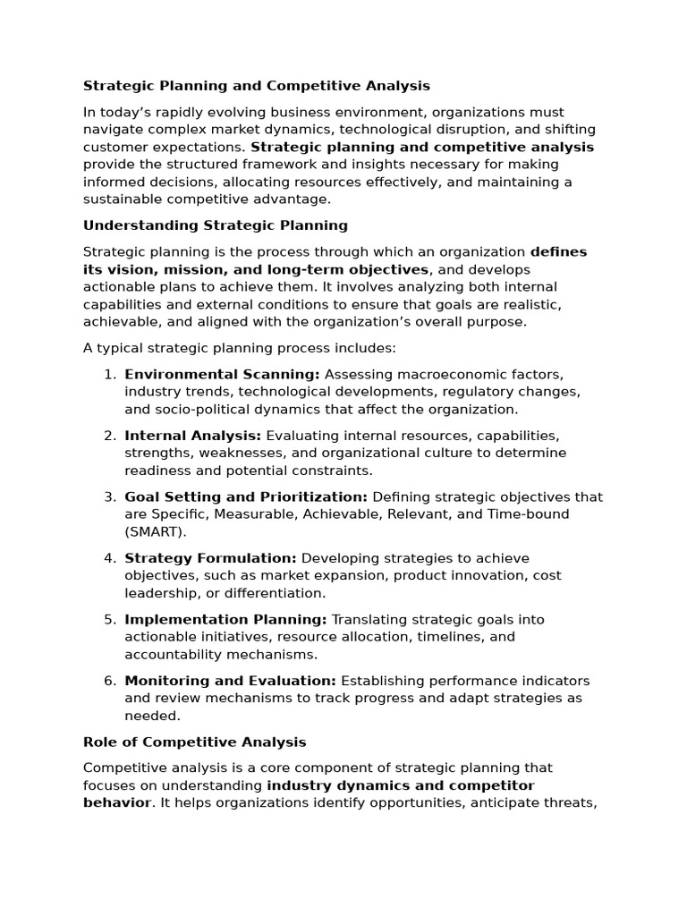 Strategic Planning and Competitive Analysis | PDF | Strategic ...