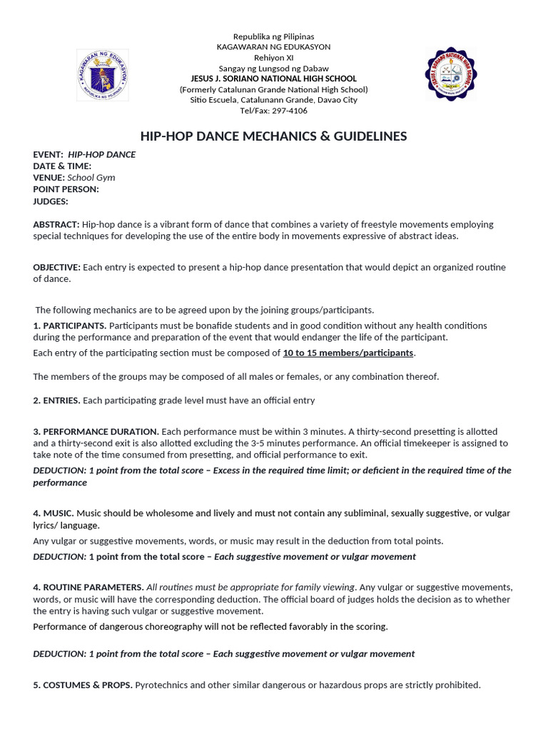 Mechanics and Guidelines For HIP HOP 2025 | PDF