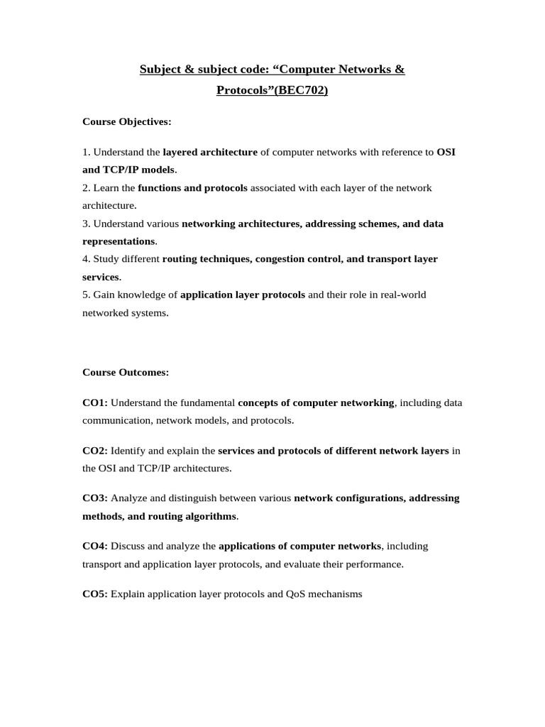 11. CN Course Objective & Course Outcome | PDF