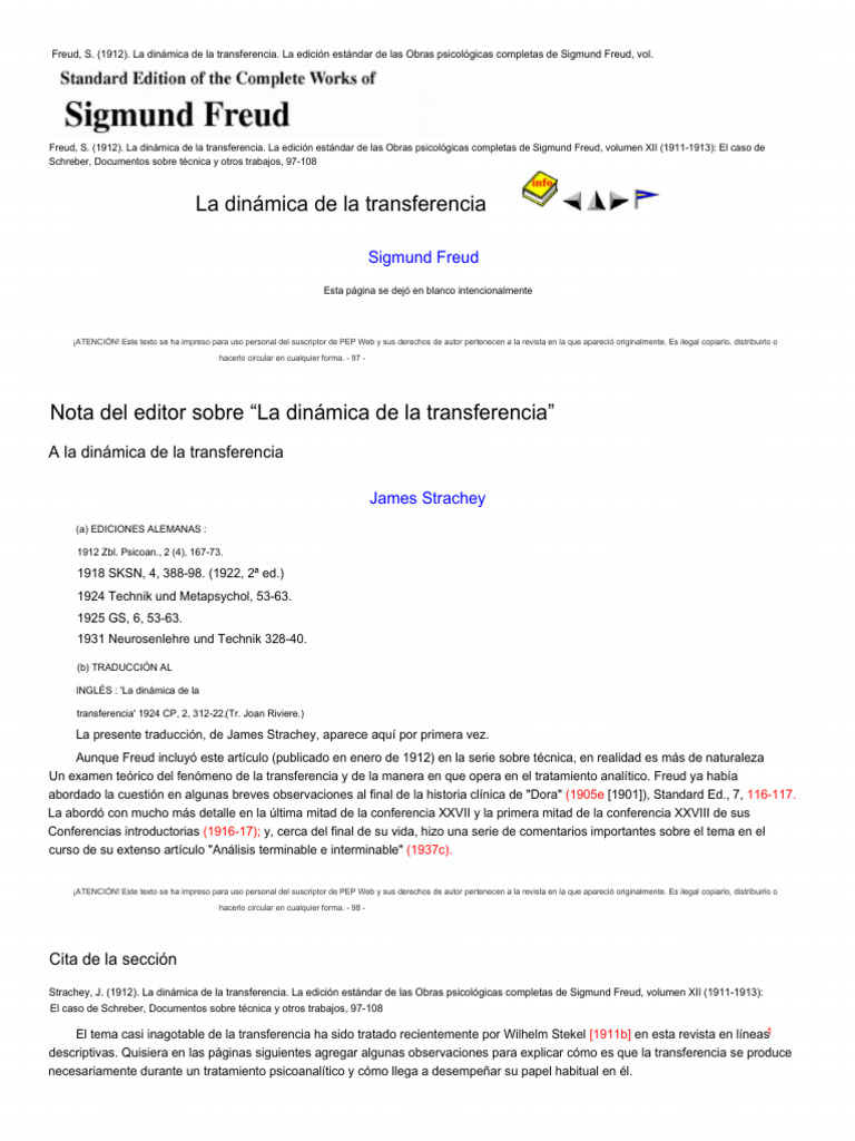 Freud S the Dynamics of Transference (1) | PDF | Psicoanálisis | Mente ...
