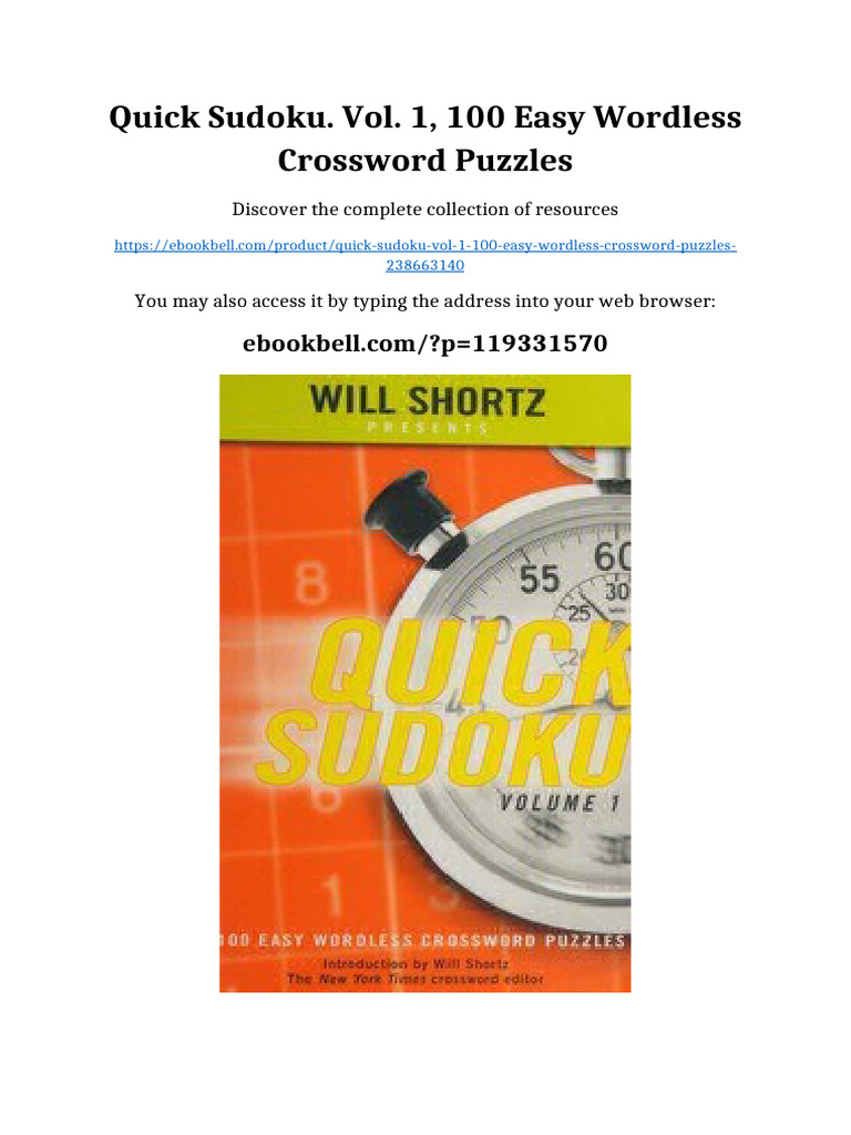 Quick Sudoku. Vol. 1, 100 Easy Wordless Crossword Puzzles Digital ...