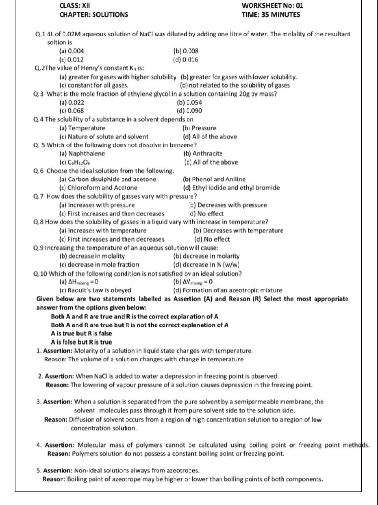 Solutions Worksheet | PDF