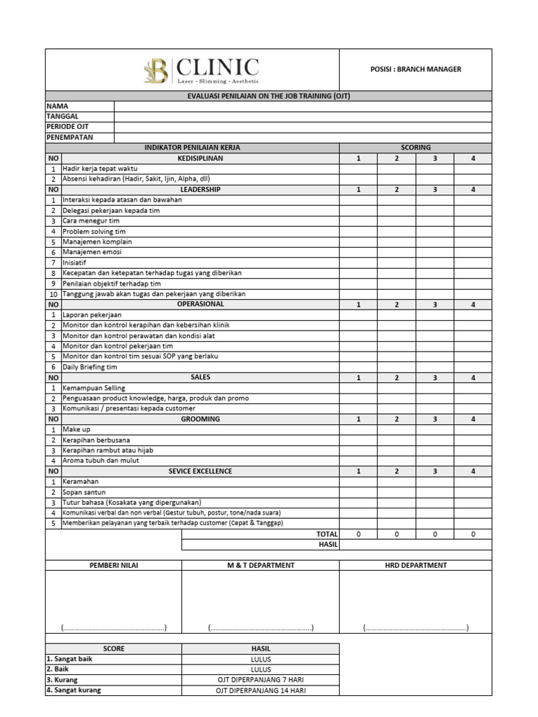 Form Penilaian OJT - BM | PDF