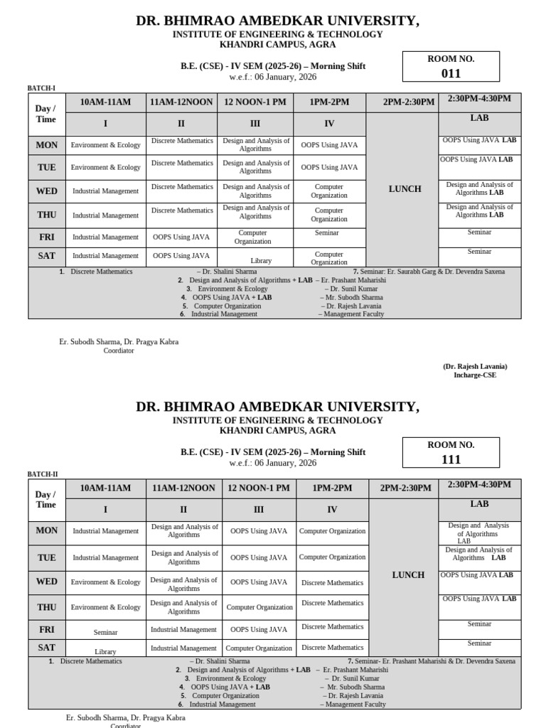 CSE Time Table 2025-26 EVEN SEM (Updated) | PDF | Computer Science ...