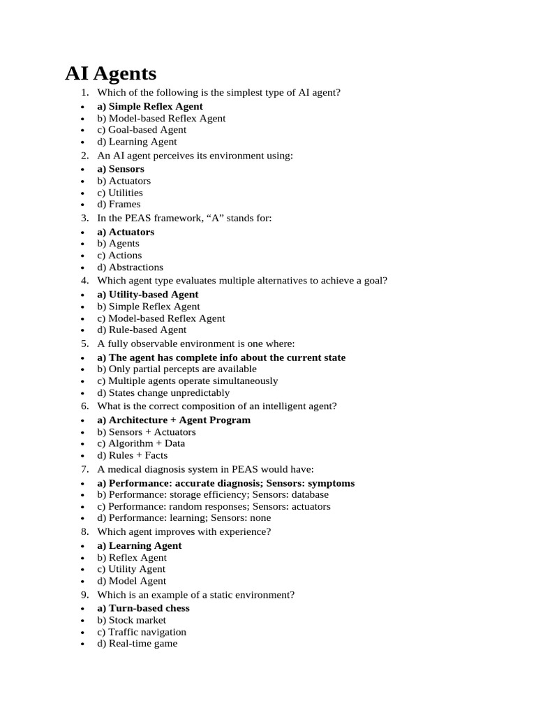 AI Agents-Model Questions To Practice | PDF | Thought | Artificial ...