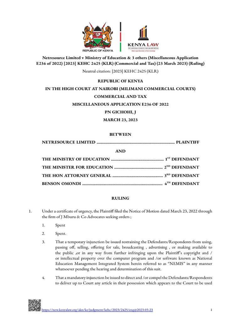 Netresource Limited v Ministry of Education 3 Others (Miscellaneous ...