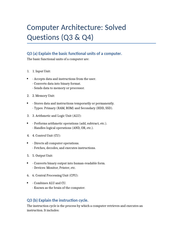 Computer Architecture Q3 Q4 Solutions | PDF | Central Processing Unit ...