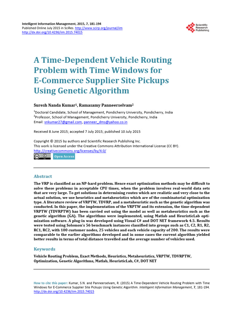 A Time-Dependent Vehicle Routing Problem With Time Windows For E ...
