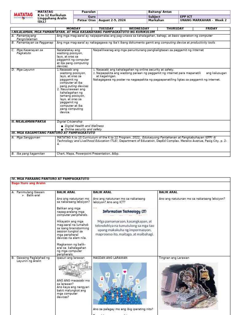 Matatag DLL Week 2 Epp Ict g4 | PDF