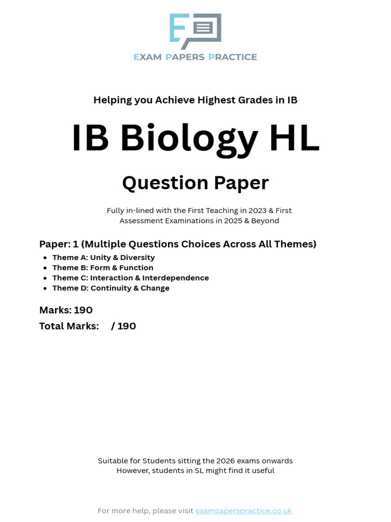 IB Biology HL Paper 1 All Themes QP | PDF
