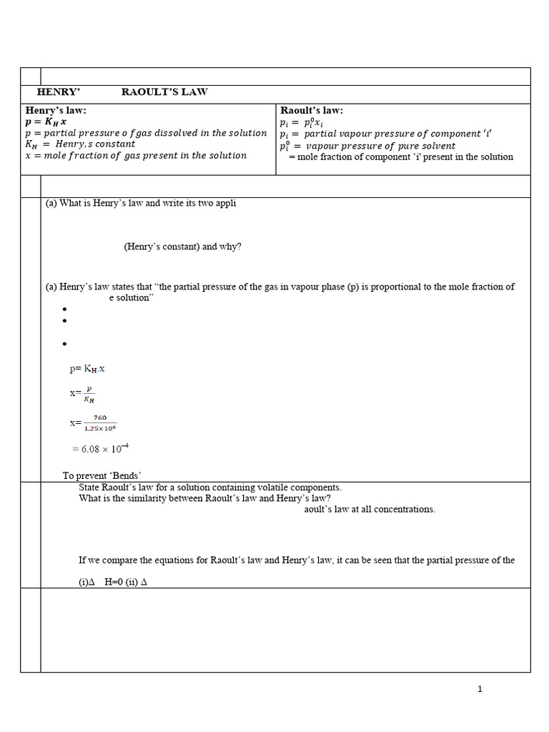 Unit 1 Solutions Topic Wise | PDF | Physical Chemistry | Chemistry
