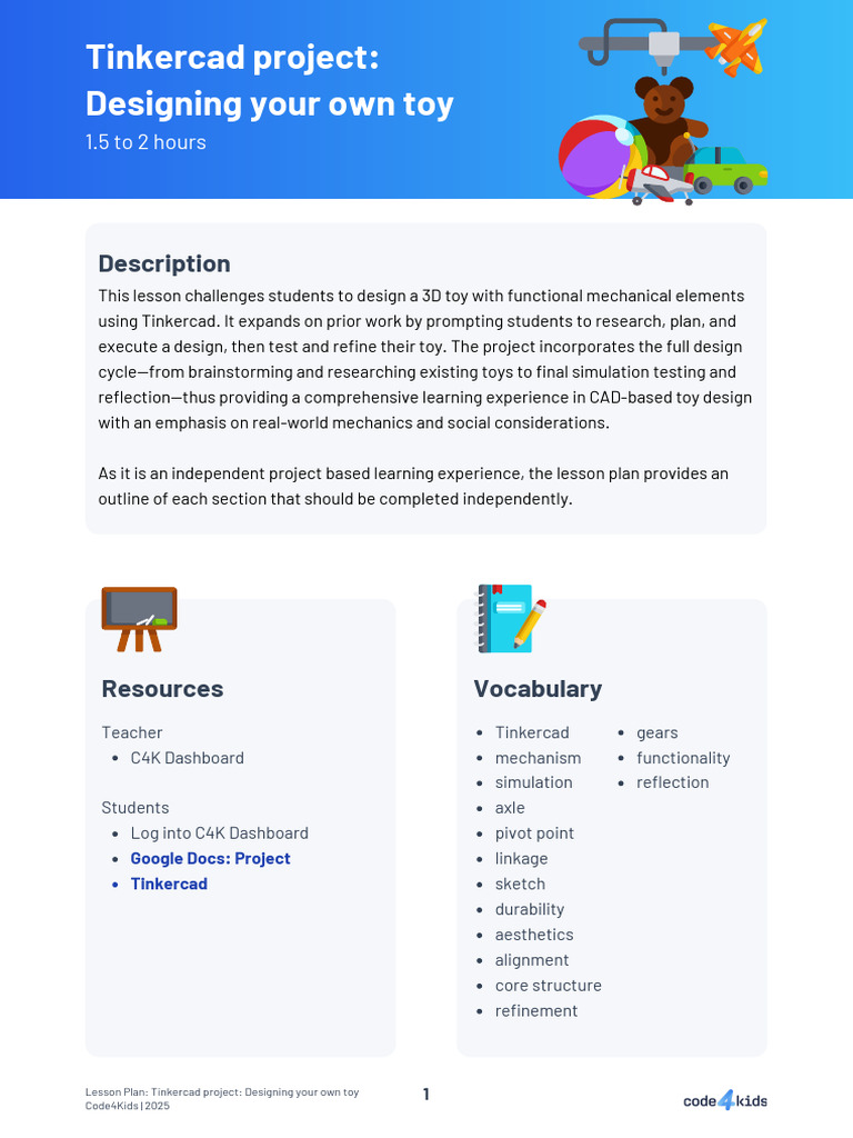 Tinkercad Project - Designing Your Own Toy (Lesson Plan) | PDF | Lesson ...