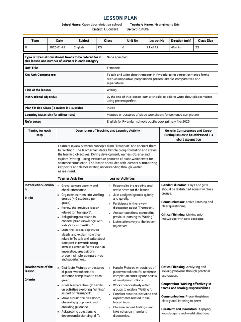 Lesson Plan - Print Version | PDF | Learning | Lesson Plan