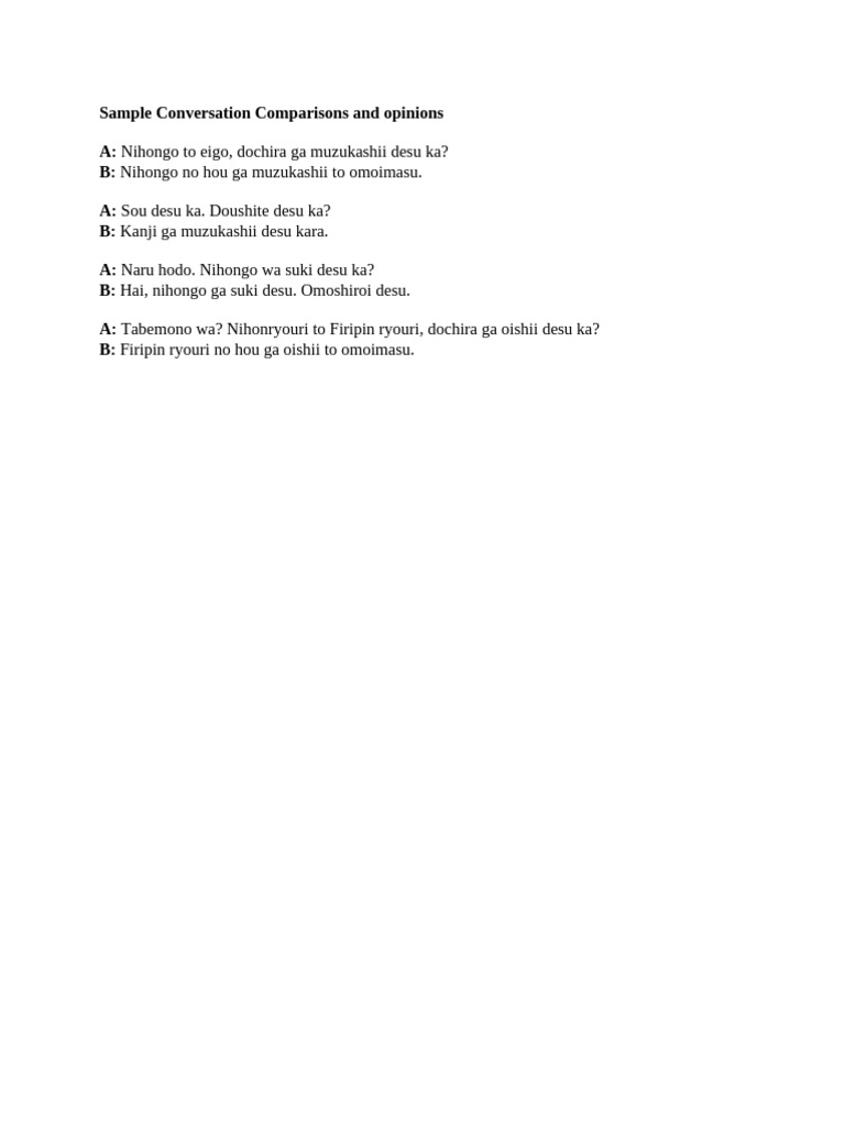 Activity 5 Sample Conversation Comparisons and Opinions | PDF