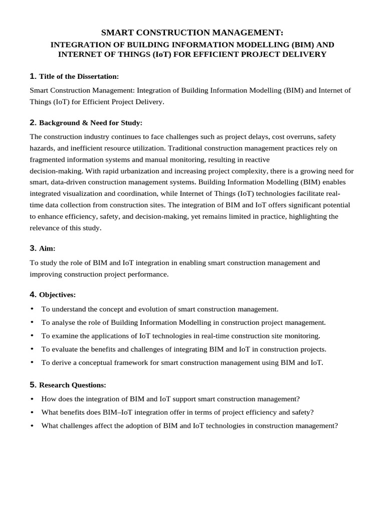 Smart Construction Management BIM IoT Synopsis 6-7 Pages | PDF ...