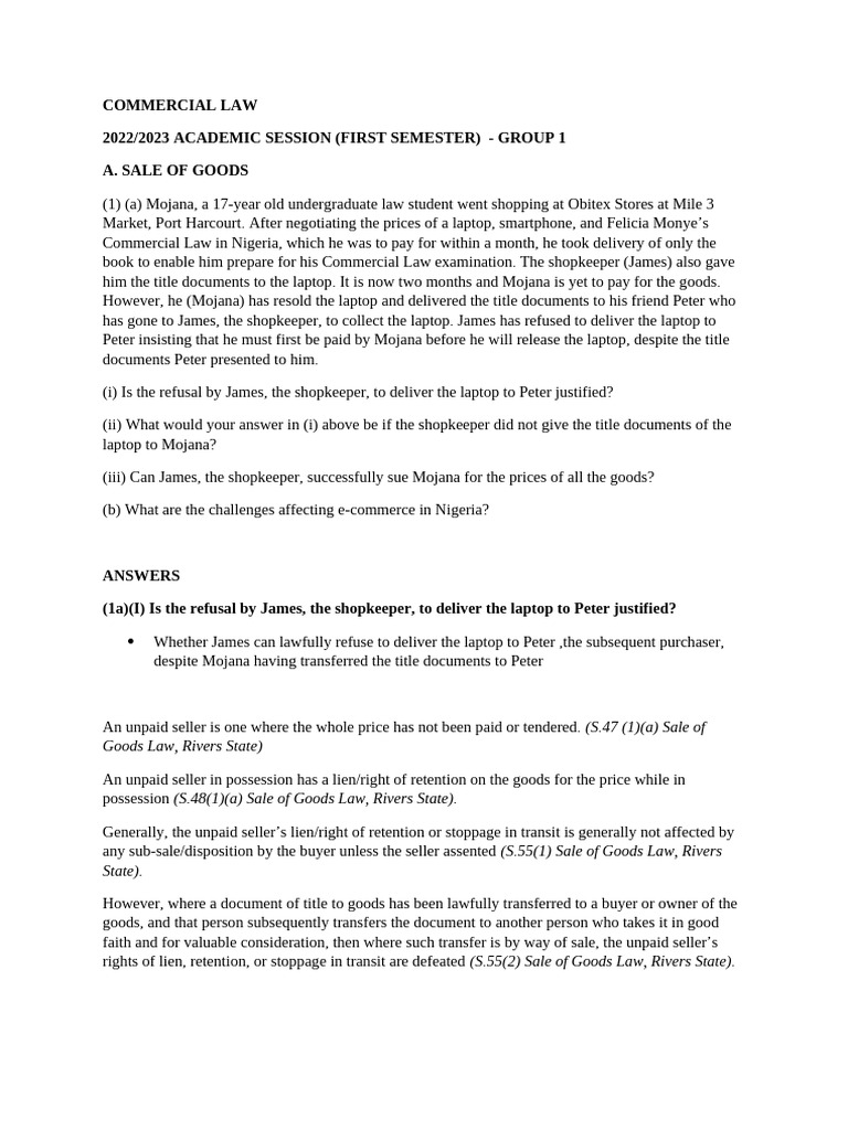 Commercial Law Presentation | PDF | E Commerce | Lien