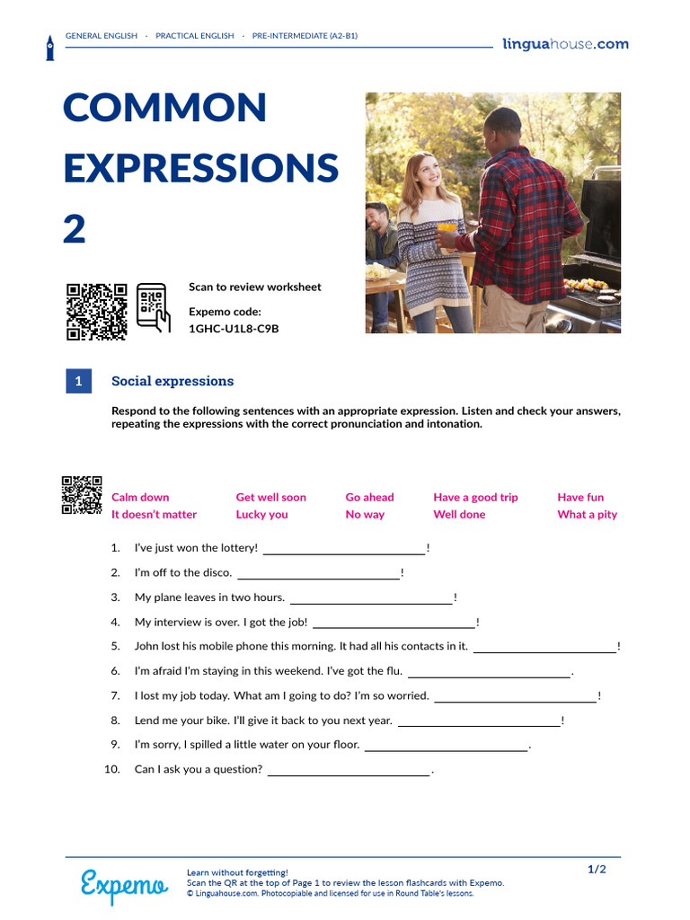 Common Expressions 2 British English Teacher A2 B1 | PDF | Chess ...