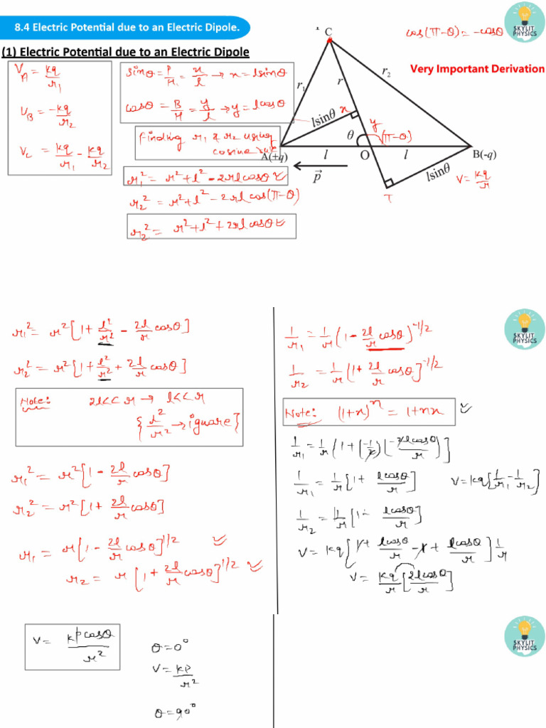 12th HSC Electrostatic Very Imp Derivations | PDF