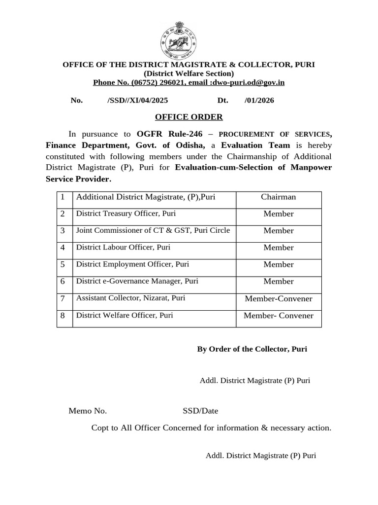 OFFICE ORDER - Comittee - Outsourcing Tender | PDF