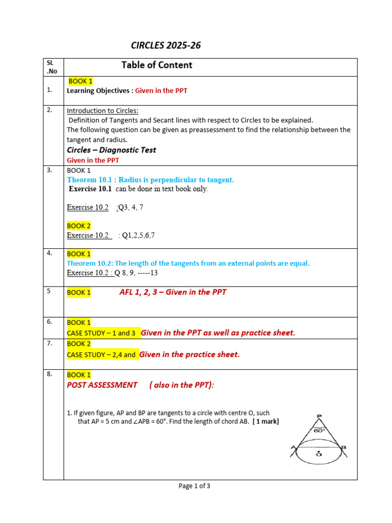 Circle - Book 1&2 Resources 2025-26 | PDF | Circle | Perpendicular