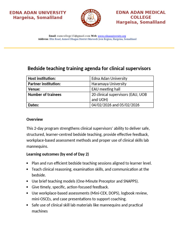 Bedside Teaching Training Agenda | PDF | Learning | Behavior Modification