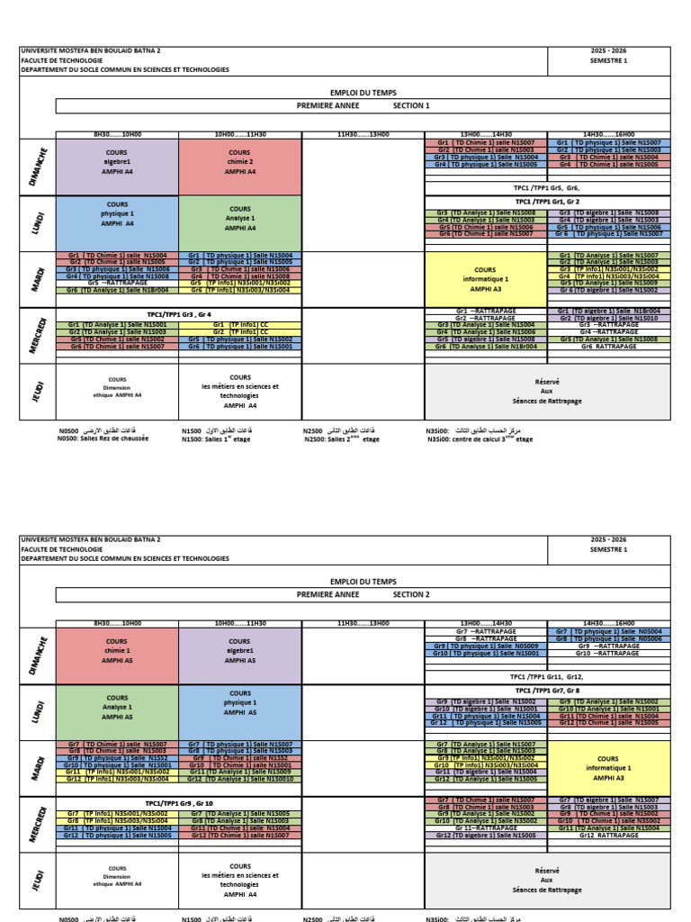 Emploi Du Temps 1 Annee-2025-2026-V F 5 | PDF | Chimie | Science de la ...