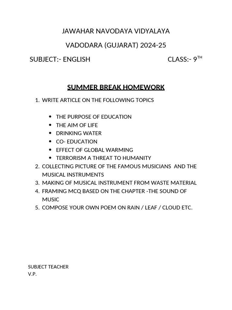 Class 9th English Homework | PDF